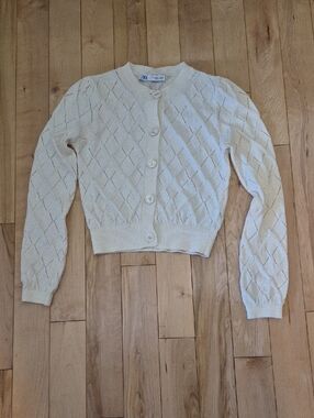 Zara Women's Size Small Cream Diamond Point Knit Cardigan